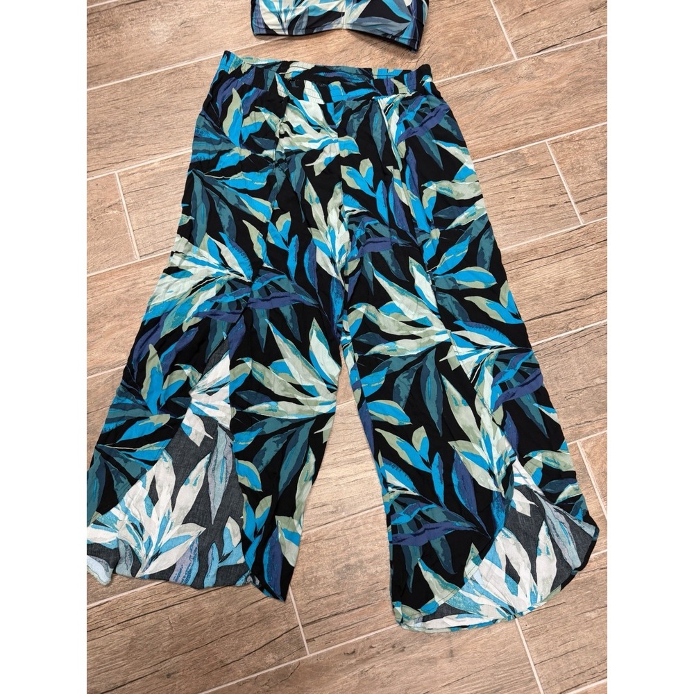 Mynah XXL Tropical 2PC Set Wide Leg Pants Boho Resort Vacation Outfit - Picture 2 of 9